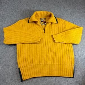 VTG Iceberg Rugby Ribbed Knit Sweater Mens L Yellow 1/4 Zip Pullover Streetwear